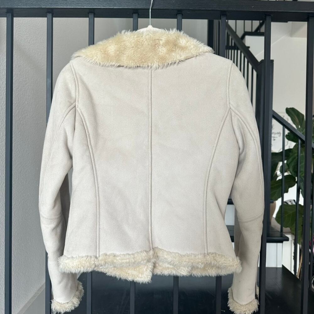 Express-Shearling Moto Jacket-Tan Faux Suede/Fur-XS-Cozy Winter Outerwear - Picture 4 of 6